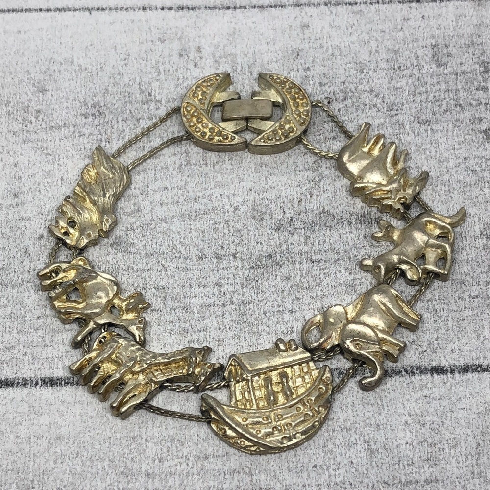 Vintage Noah's Ark Religious Slider Charm Bracelet Statement.